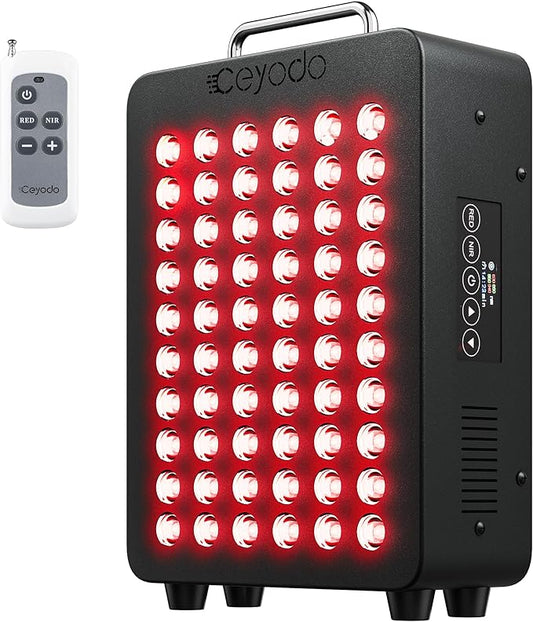Red Light Therapy for Body, 4 Chip Infrared Light Therapy Panel with Near-Infrared Light 630nm 660nm 850nm 940nm, 138W High Power 60 LED Red Infrared Light Device, Includes Hanging Kit & Handle,Black
