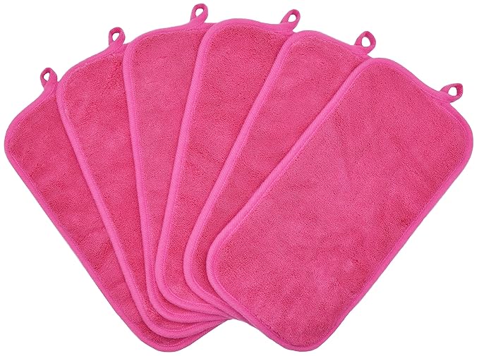 BloomSesame Makeup Remover Cloths for Face, Eye, Lips - Reusable Makeup Remover Pads Soft Microfiber Facial Cleansing Cloths 6 x 12 inch 6 Pack (Dark Pink)