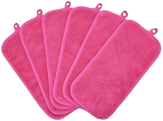 BloomSesame Makeup Remover Cloths for Face, Eye, Lips - Reusable Makeup Remover Pads Soft Microfiber Facial Cleansing Cloths 6 x 12 inch 6 Pack (Dark Pink)