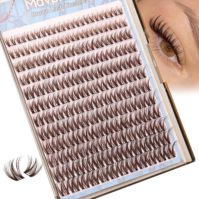 Flaunt Lash Clusters Brown Eyelash Clusters Fluffy Cluster Lashes Ultra-Dense Lash Clusters Eyelashes Extension Waterproof Individual Lashes Dark Brown Wispy CC-Curly Lash Extensions (144Pcs, 8-16MM)