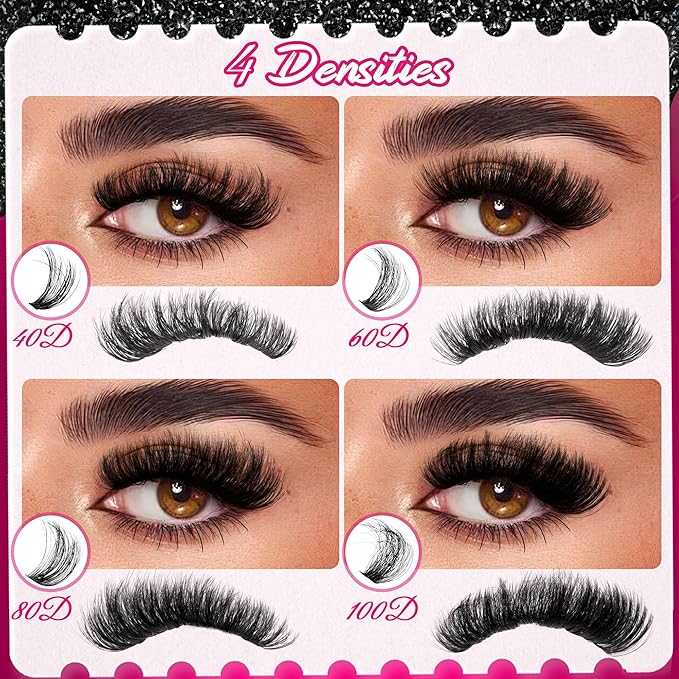Fluffy Lash Clusters 640pcs Lashes Clusters Kit 11-18mm 40D 60D 80D 100D Eyelash Extension Kit D Curl Thick False Eyelashes with Bond Seal Remover
