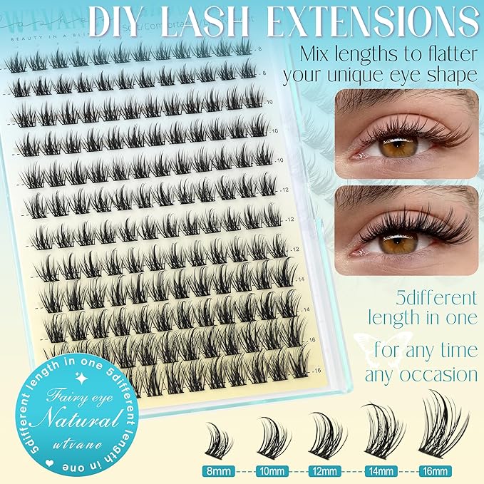 Wtvane Lash Clusters Wispy Eyelash Clusters Manga Lashes Cluster Eyelash Extension Natural Lashes Clusters Fairy False Lashes DIY Individual Lash Extension Thin Band Lash Clusters with Spikes