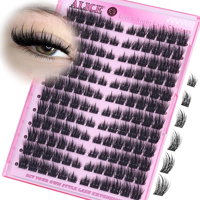 ALICE Lash Clusters Cat Eye Eyelash Clusters Wispy Fairy Cluster Eyelash Extensions Manga Individual Lashes Natural CD Curly Left & Right Lash Extension DIY Cluster Lashes with Spikes