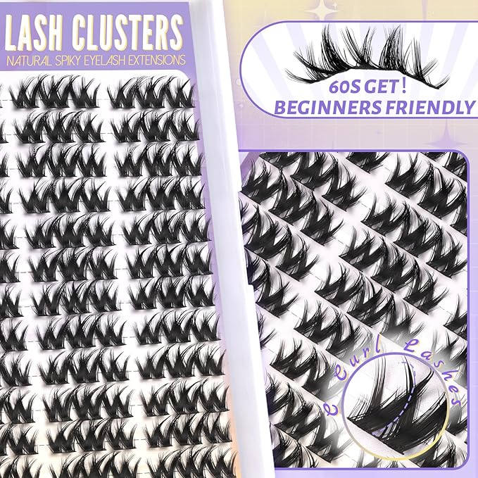 Fyonas Manga Lash Clusters Wispy Cluster Eyelashes Natural Look Fluffy Anime Cluster Eyelash Extensions C Curl 108Pcs Easy to Apply Flora Individual Lashes with Thin Band for Beginners (Cutey)
