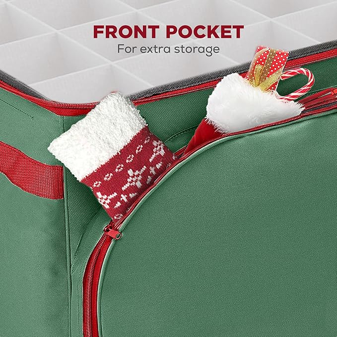 HOLDN’ STORAGE Premium Christmas Ornament Storage Container - Holds Up to 72-4” Ornaments Durable 600D Fabric - Adjustable Dividers - 3 Individual Trays - Metal Frame - Green