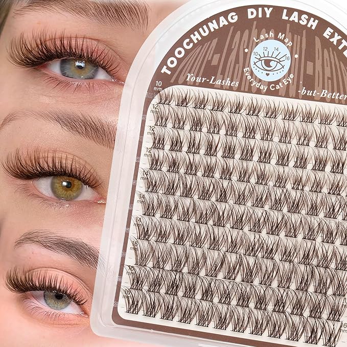 Natural Brown Lash Clusters Wispy Cluster Eyelash Extension C Curl Soft Individual Lashes Natural Look Venus Eyelash Clusters with Thin Band 10-16mm DIY Brown Lashes Extension by TOOCHUNAG
