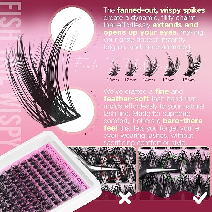 EYDEVRO Wispy Lash Clusters Natural Eyelash Clusters 10-18mm Cluster Eyelash Extensions Individual Lashes Waterproof Reusable Lash Clusters DIY Lash Extensions at Home