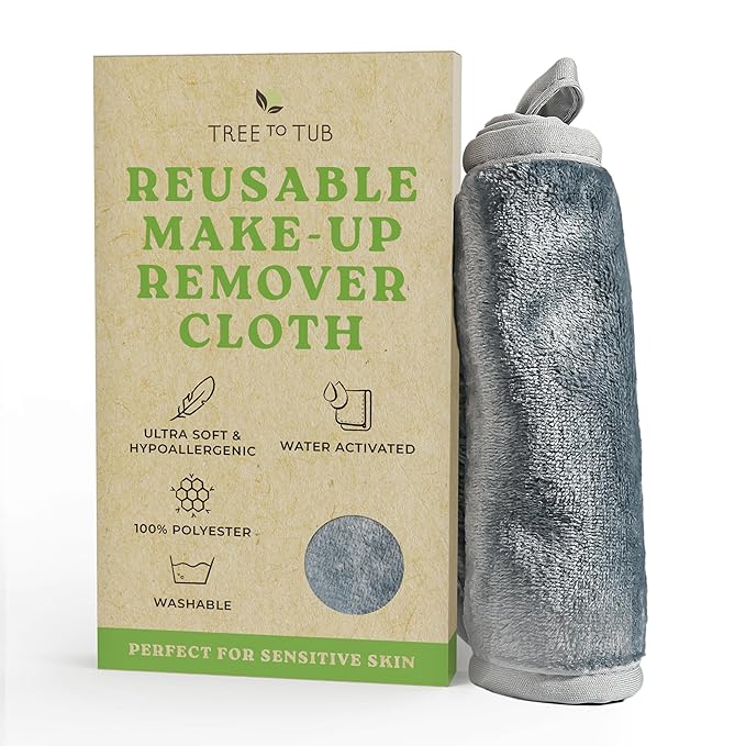 Tree To Tub Reusable Makeup Remover Cloth Set (Pink & Gray) – Ultra Gentle Face Towels for Waterproof Makeup Removal with Just Water – Hypoallergenic, Dual-Sided, Machine Washable & Eco-Friendly