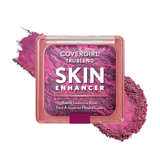 COVERGIRL TruBlend Skin Enhancer Baked Luminous Blush, with Hyaluronic Acid & White Rose Extract, Blends Seamlessly - 430 Berry Punch (Berry with Fuchsia Swirls)