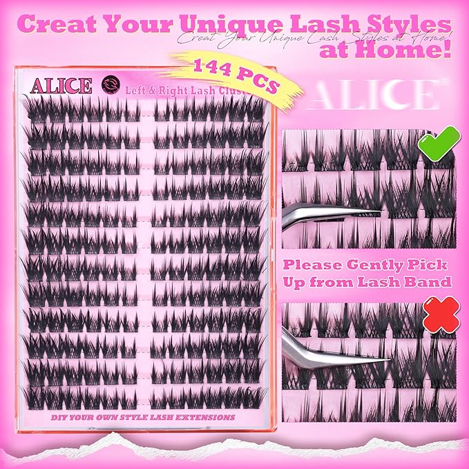 ALICE Lash Clusters with Spikes Eyelash Clusters Left & Right Cat Eye Cluster Eyelash Extensions Thin Band Anime Manga Lash Extensions Individual Lashes DIY Beginner Friendly