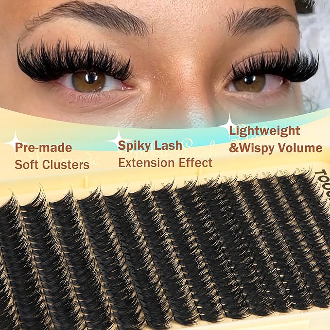 Spiky Lash Clusters 300pcs 100D Long Eyelash Clusters 12-20mm Manga Lashes Individual Volume Cluster Eyelash Extensions Thick DIY Plume Flake Cluster Lash Extension by TOOCHUNAG