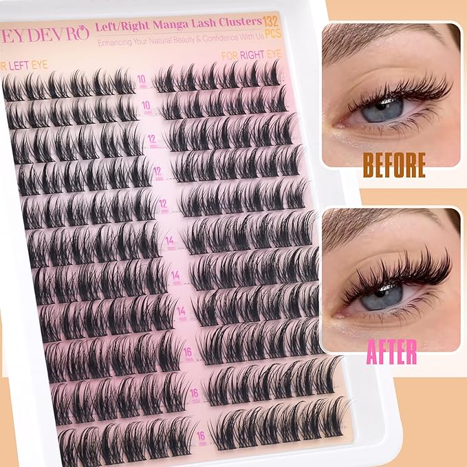 EYDEVRO Manga Lash Clusters Wispy Eyelash Clusters Anime Cluster Eyelash Extensions Natural DIY Lash Extensions Eyelash Extensions Cat Eye Individual Lashes