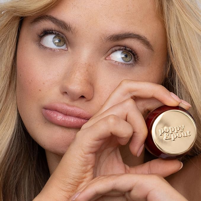 Poppy & Pout Natural Lip Scrub, Moisturizing Sugar Scrub for Dry Lips, Lip Scrubber Exfoliator with Essential Oils Smooths and Hydrates Lips, In Recyclable Glass Jars, Cruelty Free - Pomegranate Peach
