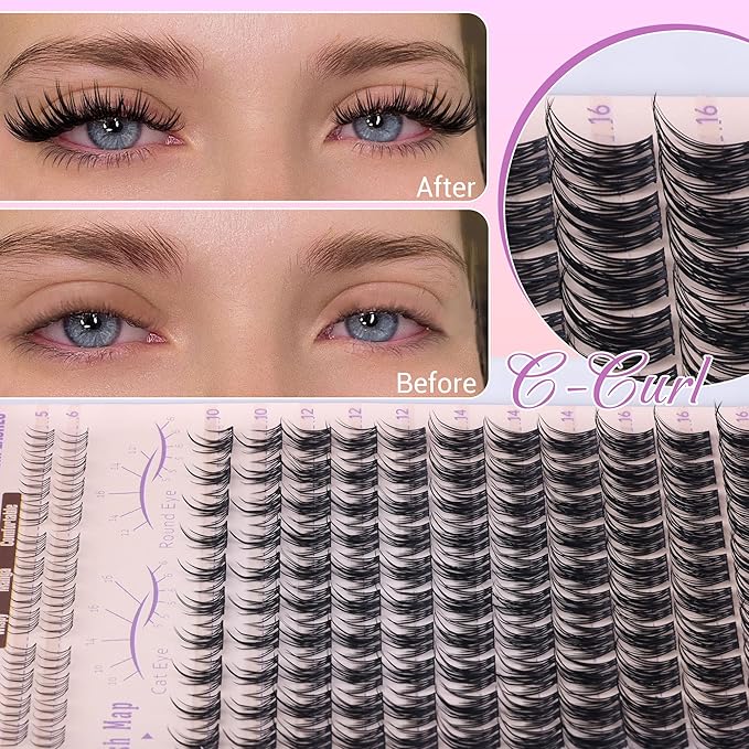 Natural Lash Clusters Kit Manga Lash Extension Kit Wispy Cluster Eyelash Extensions Anime Lashes Clusters 10-16mm DIY Eyelash Extension with Waterproof Bond,Seal and Tweezers by Ruairie