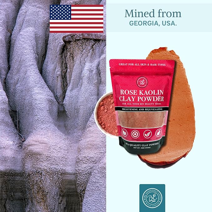 Bare Essentials Living - Pink Kaolin Clay Rose Powder (12 oz) 100% Natural Pink Powdered Clay for Seed Bombs, Pink Clay Mask for Face or for Colorant DIY Spa, Pink Rose Soap, Bath Bomb, Deodorant