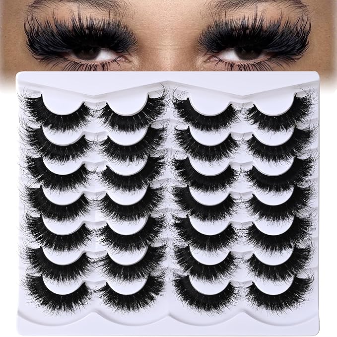 Wispy False Mink Lash Thick Long Lashes False Lashes Mega Look 5D Volume Dramatic 22mm Waterproof Soft Cat Eye Fake Eyelashes Pack by Yaiseiko（14 Pairs）