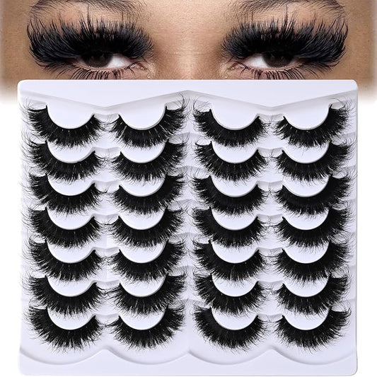 Wispy False Mink Lash Thick Long Lashes False Lashes Mega Look 5D Volume Dramatic 22mm Waterproof Soft Cat Eye Fake Eyelashes Pack by Yaiseiko（14 Pairs）