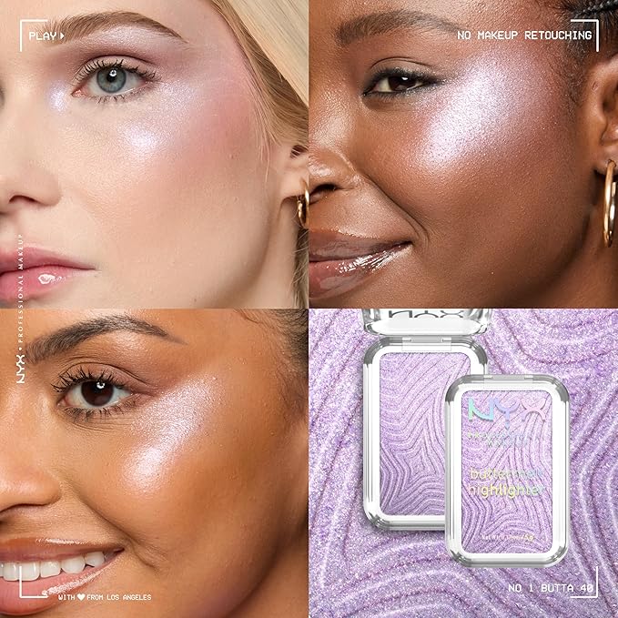 NYX PROFESSIONAL MAKEUP Buttermelt Highlighter, Powder Highlighter Makeup, With Up to 12H Wear and High Impact Glow - 40 No 1 Butta (Holographic Lavender)