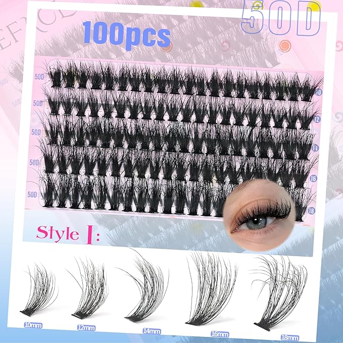 Wispy Lash Clusters 50D+60D+80D Eyelash Clusters C Curly Cluster Lashes Natural Individual Lashes 300Pcs Eyelash Extensions 10-18MM Matte Black DIY Lash Extension by Befacl