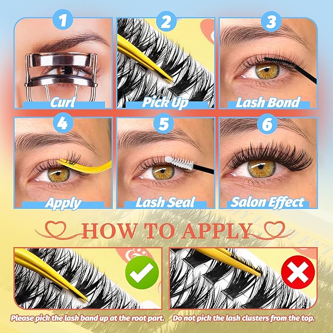 Fyonas Wispy Lash Clusters 60D+80D+100D Thick Cluster Eyelash Extensions 300Pcs D Curl Volume Eyelash Clusters DIY Individual Lashes 10-18mm Fluffy Cluster Eyelashes (Feather Weave)
