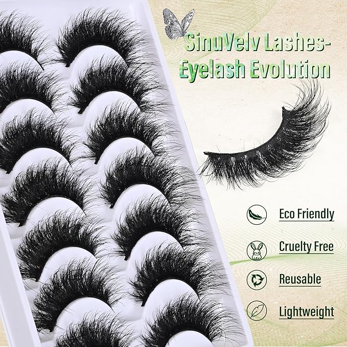 SinuVelve Dark Full Lashes 16mm Wispy Eye Lashes Flexible Band Volume False Eyelashes Cateye Soft Light Weight Fake Lashes Strips Like Mink Lashes D Curl Pestañas Postizas Reusalble By Hiklasy