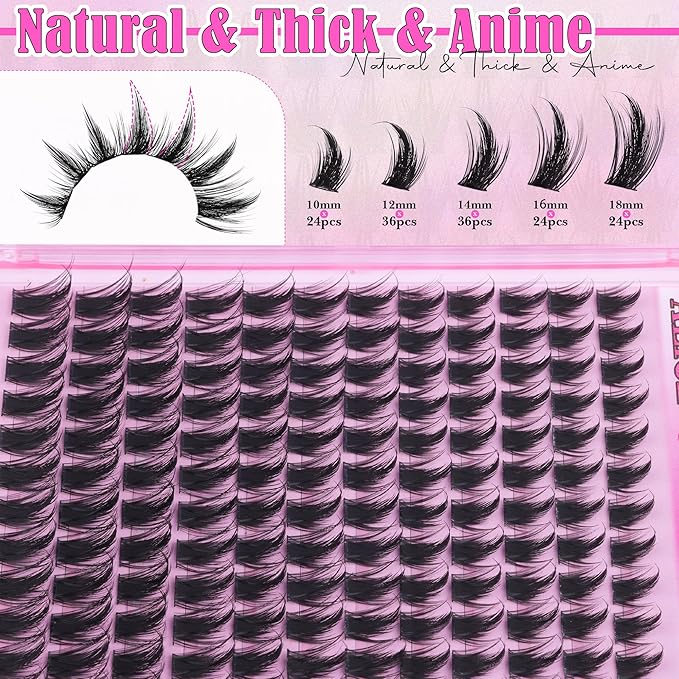 ALICE Manga Lash Clusters Wispy Cluster Eyelash Extensions with Spikes Anime Natural Eyelash Clusters Individual Lashes DIY at Home (144pcs/10-18mm/CD- Curly)