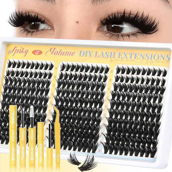 Fyonas Manga Lash Clusters Kit Spiky Anime Cluster Eyelash Extensions with Spikes 300Pcs D Curl Thick Volume Eyelash Clusters 10-16mm DIY Fairy Wispy Individual Lashes Kit (Prism Shard Kit)