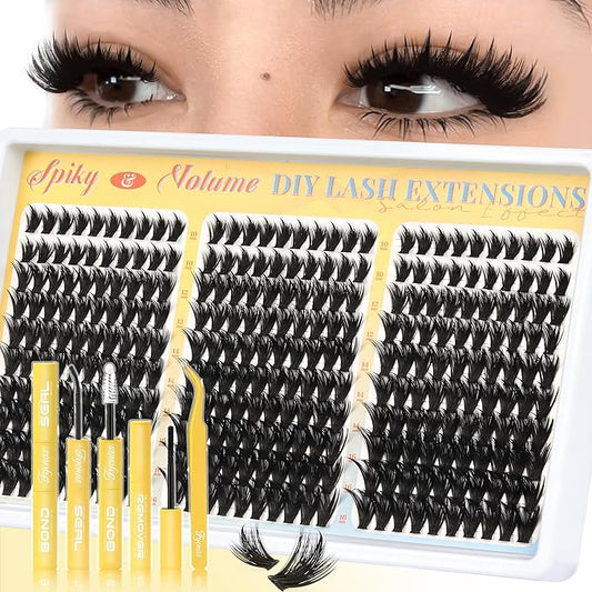 Fyonas Manga Lash Clusters Kit Spiky Anime Cluster Eyelash Extensions with Spikes 300Pcs D Curl Thick Volume Eyelash Clusters 10-16mm DIY Fairy Wispy Individual Lashes Kit (Prism Shard Kit)