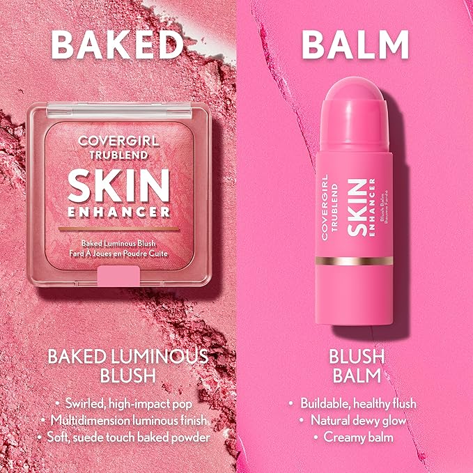 COVERGIRL TruBlend Skin Enhancer Baked Luminous Blush, with Hyaluronic Acid & White Rose Extract, Blends Seamlessly - Rose Latte (Nude with Pink Swirls)