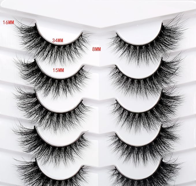 Pooplunch Cat Eye Look Natural Extensions Volume False Eyelashes 16MM Wispy Fluttery Faux Mink Lash 8D Fake Eyelashes Strips 7 Pairs Pack