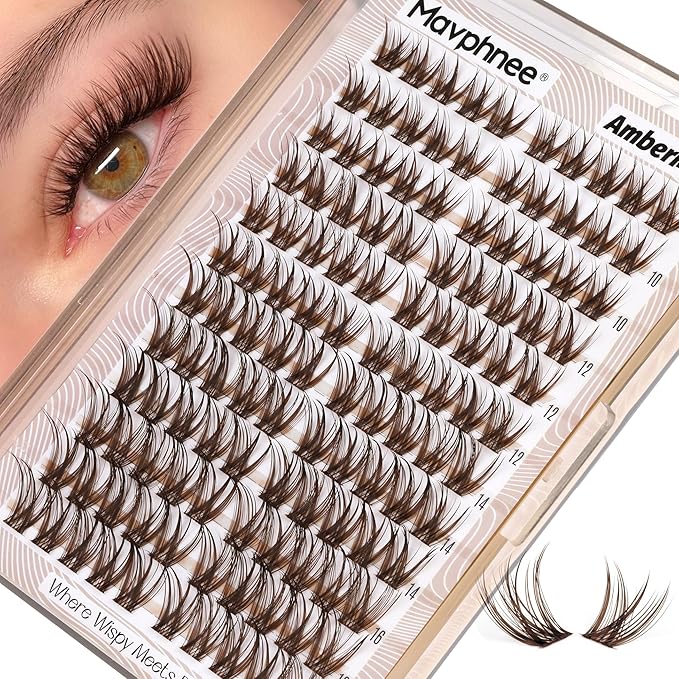 Brown Lashes Clusters Wispy Eyelash Clusters Natural Lash Extensions C-Curly Cluster Eyelash Extensions Fairy Cluster Lashes 10-16MM DIY Fake Eyelashes Dark Brown Individual Lash Pack
