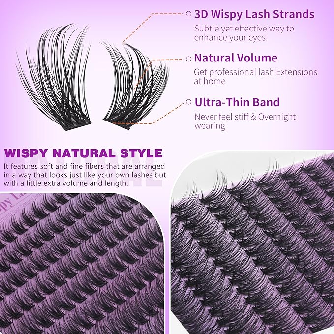 EYDEVRO Wispy Lash Clusters Kit Natural Eyelash Clusters kit DIY Lash Extension Kit 9-18mm CD Curl Cluster Eyelash Extensions with Waterproof Lash Bond and Seal, Lash Remover, Tweezers, Brush