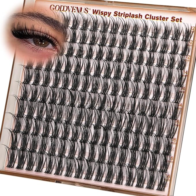 Goddvenus Wispy Lash Clusters 12-14-16mm Eyelash Clusters Set D Curl Fluffy Natural Lashes Cluster for Effortless Eyelash Extensions Individual Lashes DIY False Eyelashes