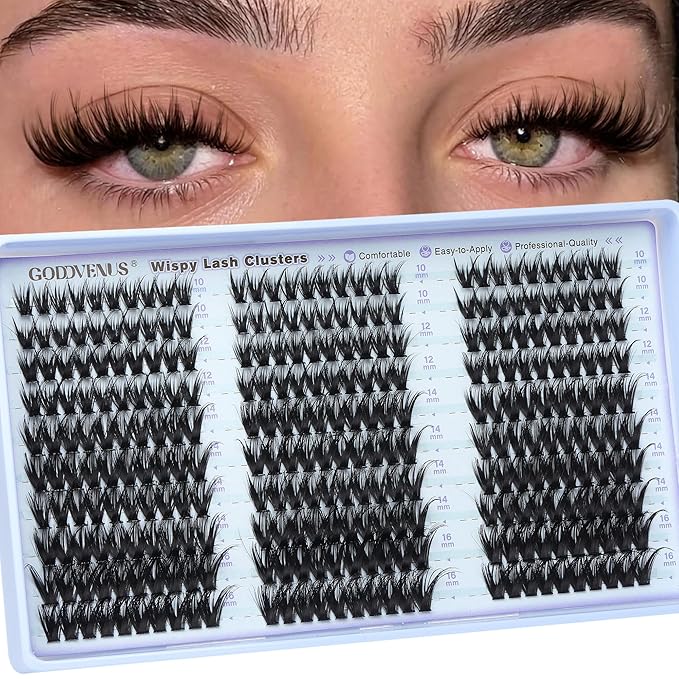 Goddvenus Wispy Lash Clusters Natural DIY Fairy Wet Eyelash Clusters 300 Pcs Cluster Eyelash Extensions Reusable Waterproof Individual Lash (10-16mm CC Curve)