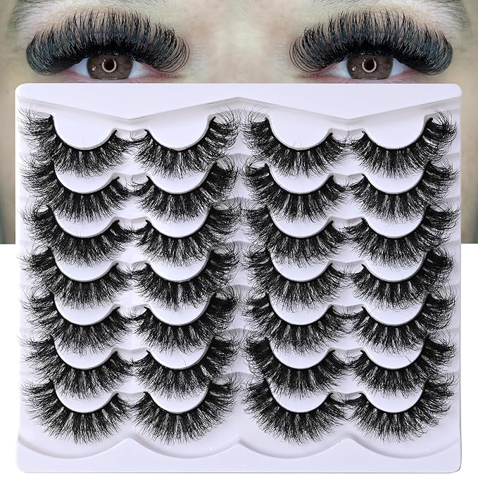 Thick Long Lashes False Eye Lashes Mega Look 5D Volume Dramatic 25mm Waterproof 80D Eyelash Clusters Soft Fake Eyelashes Pack by Yaiseiko（14 Pairs）