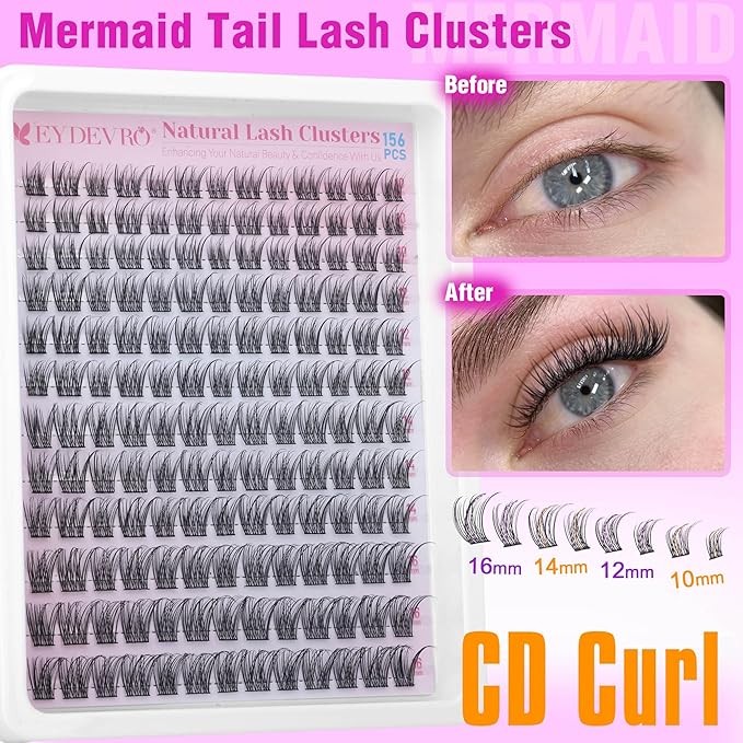 EYDEVRO Natural Lash Clusters Wispy Eyelash Clusters 10-16mm Cluster Eyelash Extensions Individual Lashes DIY Lash Extensions at Home Soft Reusable Cluster Lashes