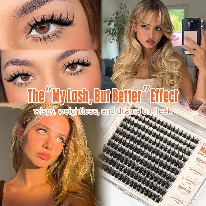 Calphdiar Manga Lash Clusters Natural Spiky Eyelash Clusters Wispy Cluster Eyelash Extensions 10 12 14 16mm Weightless Individual Lashes Long Lasting Cluster Lashes DIY Cat Eye Open Eye Looks