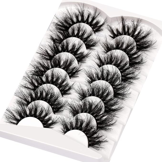 Pooplunch Cat Eye Faux Mink Lashes 25MM False Eyelashes Dramatic 8D Volume Thick Long Fake Eye Lashes Strips 7 Pairs Pack