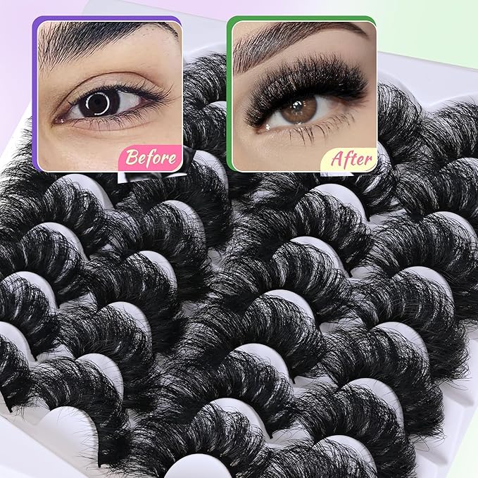 Faux Mink Lash Wispy False Thick Long Lashes False Lashes Mega Look 5D Volume Full Dramatic 25mm Waterproof Soft Cat Eye Fake Eyelashes Pack by Yaiseiko（14 Pairs）