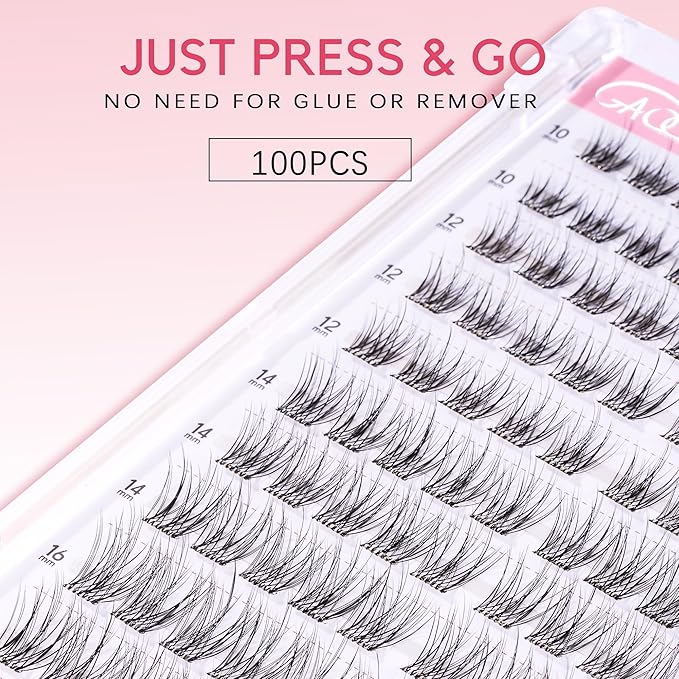 GAQQI Self Adhesive Eyelash Clusters, Natural Look No Glue Lashes 10-16mm, No Band Self Adhesive Lash Clusters 100pcs, Press On Lashes Invisible Band, With Lash Tweezer (LACE)