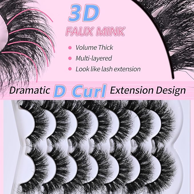 Thick Long Lashes False Eye Lashes Mega Look 5D Volume Dramatic 25mm Waterproof 80D Eyelash Clusters Soft Fake Eyelashes Pack by Yaiseiko（14 Pairs）