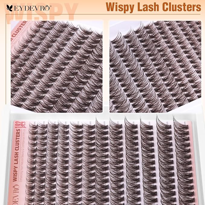 EYDEVRO Brown Lash Clusters Natural Wispy Eyelash Clusters 9-18mm Dark Brown Cluster Eyelash Extensions CD Curvature 192 Pcs Manga Fairy Cluster Lashes Individual Lashes DIY Lash Extensions