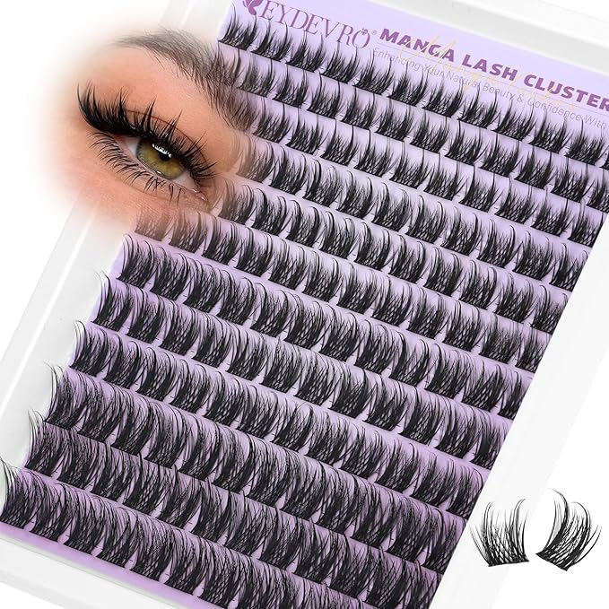 EYDEVRO Wispy Lash Clusters Natural Manga Eyelash Clusters 10-16mm Fairy Cluster Eyelash Extensions CD Curl Cluster Lashes Soft Thin Band Individual Lashes DIY Lash Extensions at Home