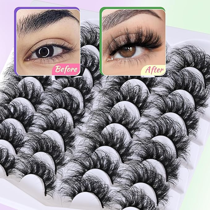 Mink Lashes Thick Long Lashes False Eye Lashes Mega Look 5D Volume Dramatic 27mm Dramatic Waterproof Eyelash Clusters Soft Fake Eyelashes Pack by Yaiseiko（14 Pairs）