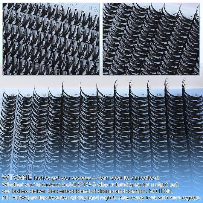 Flora Lash Clusters Wispy Eyelash Clusters 10-18mm Cluster Eyelash Extensions D-Curl Individual Lashes Natural Lash Clusters Eyelash Extension with Thin Band Lashes Clusters for Beginners by WTVANE
