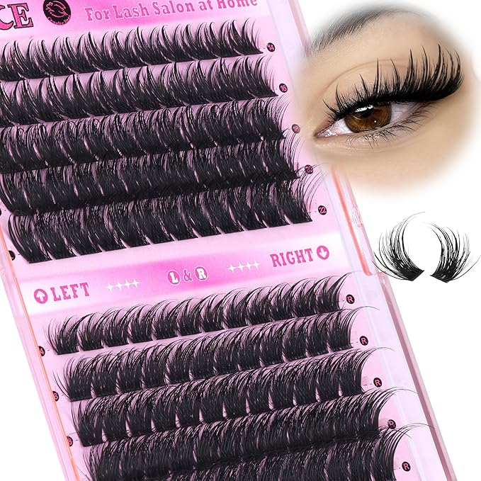 ALICE Lash Clusters Cat Eye Eyelash Clusters Cluster Eyelash Extensions Wispy Volume Lash Extensions Left & Right Thin Band 14-22mm Individual Lashes DIY at Home