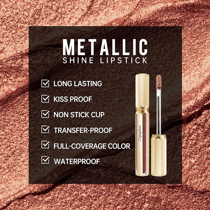 Depuplum Chocolate Lipsticks for Women Metallic Lipstick Long Lasting Non Stick Cup Lip Gloss, Shimmer Lightweight Hydrating Full Coverage Lip Color, DP109 Candy