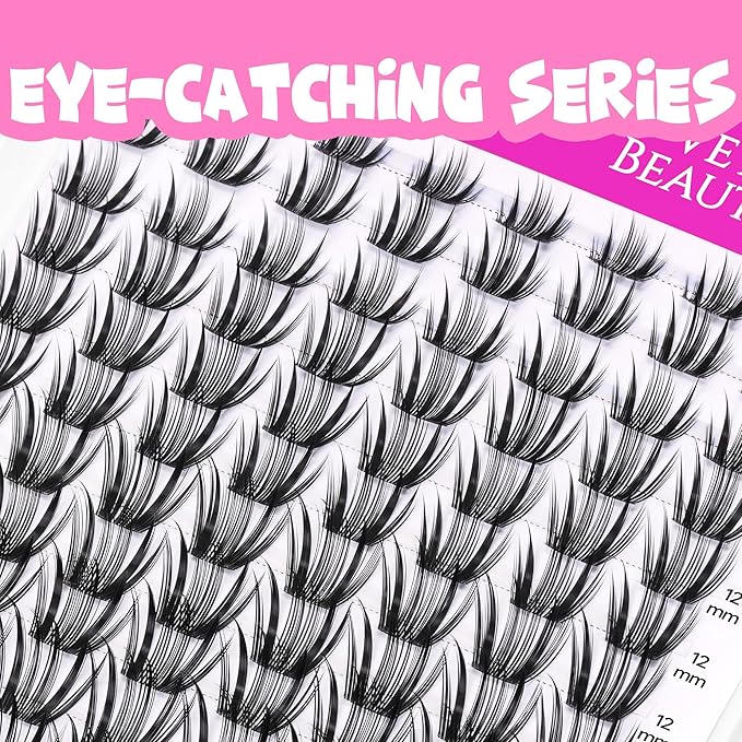 VEYESBEAUTY Lash Clusters Individual Eyelash Extensions Thin & Invisible Band DIY False Eyelashes for Self-application Eye-Catching Series Wispy Lash Tray, Crown 8-18mm Mixed Length