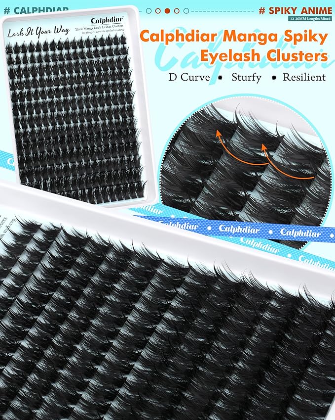Lash Extension Kit 200D Manga Lash Clusters with Spikes 12-20MM Cluster Eyelash Extensions DIY Lash Extension Kit Thick Anime Eyelash Clusters Wispy Lash Clusters Kit with Lash Bond and Seal Tweezers