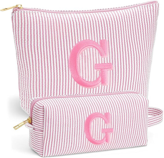 Travel Makeup Bag Organizer - Travel Essentials Toiletry Bag for Women, Initial Travel Toiletry Bag with Zipper | Preppy Stuff Birthday Gifts for Women Mom Daughter, Light Pink Letter G